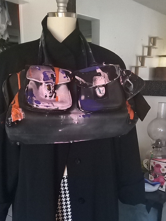 Dooney & Bourke Handbags - Upcycled Dooney & Bourke Black Shoulder Bag with Pink Purple and Orange Paint